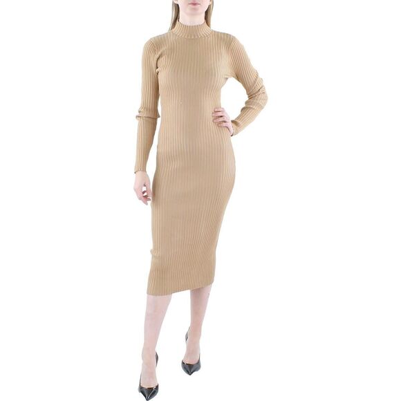 VERO MODA Willow Long Sleeve High-Neck Open Back Dress M Bodycon Birch Brown B35 - Picture 1 of 6